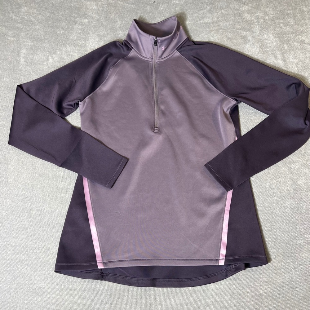Under Armour ColdGear Purple Colorblock Quarter Zip Pullover Fitted Large